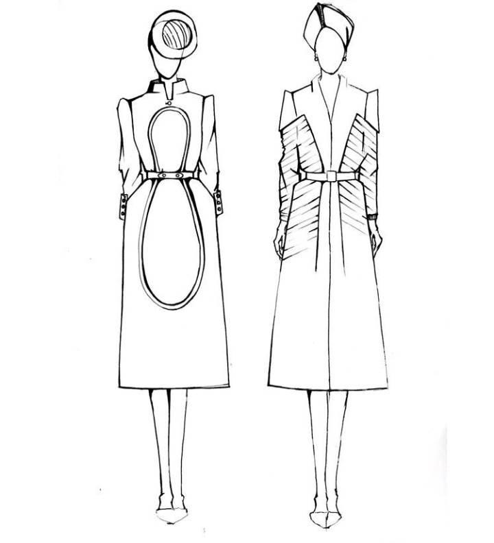 大衣手稿效果-女裝設(shè)計-服裝設(shè)計